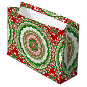 Grand Sac Cadeau Mandala de Noël en or rouge, vert et chaud (Devant Angle)