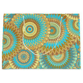 Grand Sac Cadeau Mandala superposé bleu marron or (Devant)