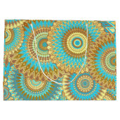 Grand Sac Cadeau Mandala superposé bleu marron or (Dos)