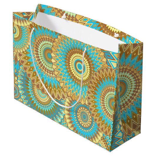 Grand Sac Cadeau Mandala superposé bleu marron or (Dos Angle)