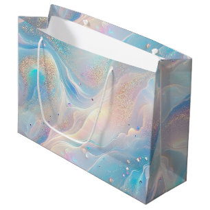 Grand Sac Cadeau Maquillage de Parties scintillant d'or opal bleu, 