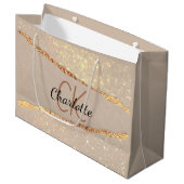 Grand Sac Cadeau Marbre d'agate or beige monogramme (Devant Angle)