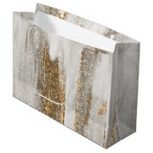Grand Sac Cadeau Marbre de luxe Gold Strokes blanc et gris (Devant Angle)
