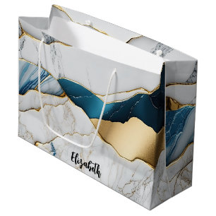 Grand Sac Cadeau Marbre de pierre de turquoise blanche Cool or