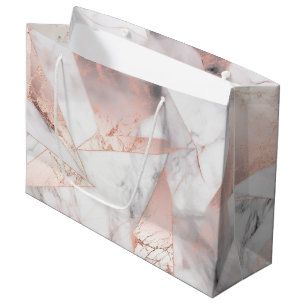Grand Sac Cadeau Marbre Géométrique Rose Gold Tendance
