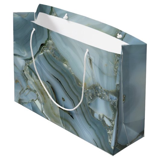 Grand Sac Cadeau Marbre gris bleu avec Veine or (Dos Angle)