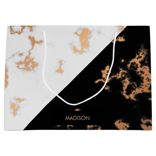 Grand Sac Cadeau Marbre noir et blanc (Devant)