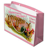Grand Sac Cadeau marche lapin et poulets de Pâques (Dos Angle)