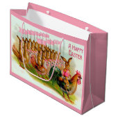 Grand Sac Cadeau marche lapin et poulets de Pâques (Devant Angle)