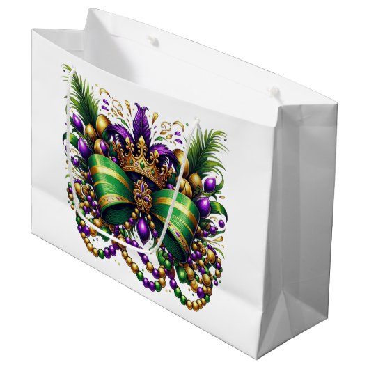 Grand Sac Cadeau Mardi Gras Bow (Devant Angle)