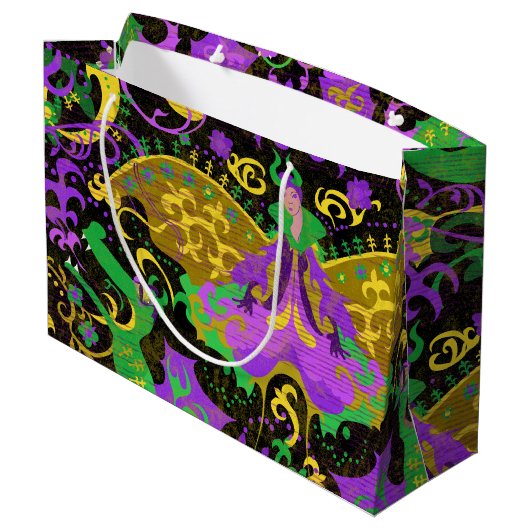 Grand Sac Cadeau Mardi Gras Couleurs Damask Dragon, Papillon, Serpe (Dos Angle)