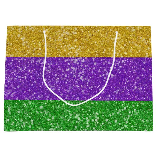 Grand Sac Cadeau Mardi Gras Couleurs Parties scintillant Bling (Devant)
