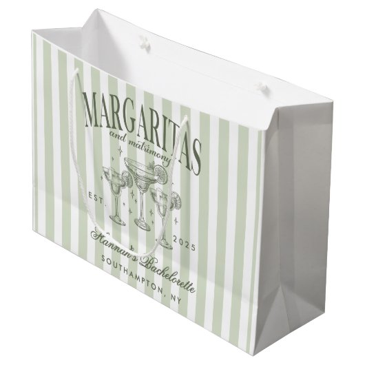 Grand Sac Cadeau Margaritas modernes rétro et Bach strié de mariage (Devant Angle)