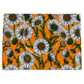 Grand Sac Cadeau Marguerites sur orange (Devant)