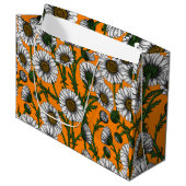 Grand Sac Cadeau Marguerites sur orange (Devant Angle)