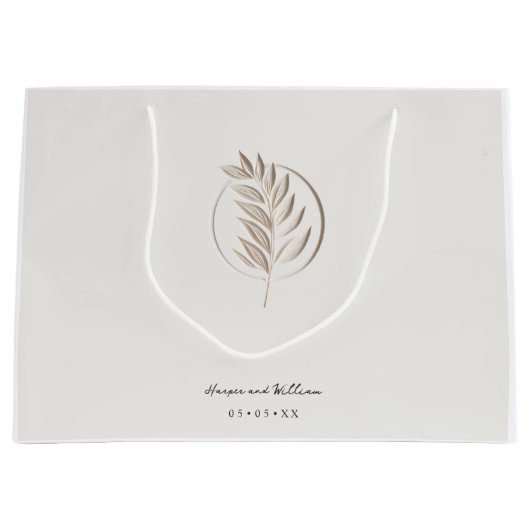 Grand Sac Cadeau Mariage à brindilles 3d ivoire (Devant)