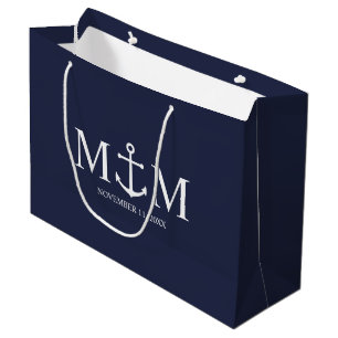 Grand Sac Cadeau Mariage Ancre bleu marine