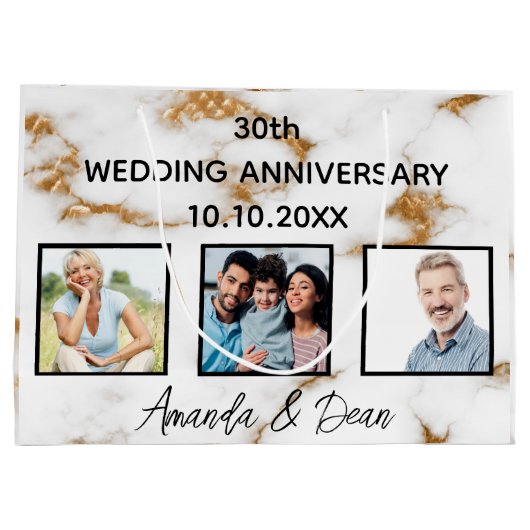 Grand Sac Cadeau Mariage anniversaire de la photo en or marbre (Dos)
