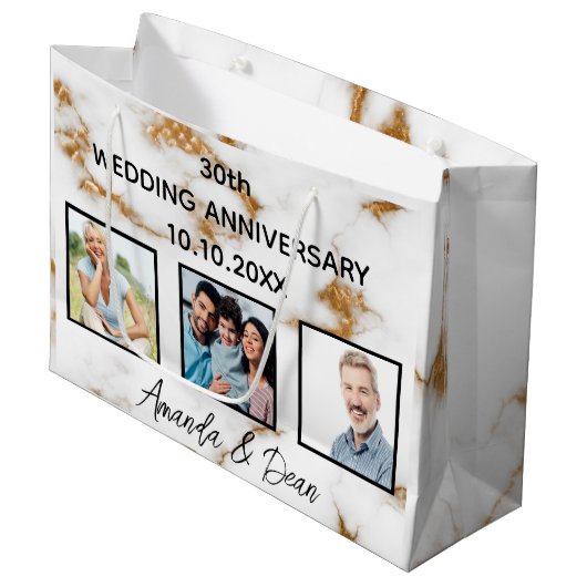 Grand Sac Cadeau Mariage anniversaire de la photo en or marbre (Devant Angle)