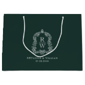 Grand Sac Cadeau Mariage au monogramme de crête de forêt verte (Devant)