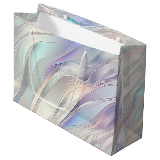 Grand Sac Cadeau Mariage blanc Aqua Blue Purple Pearl (Devant Angle)
