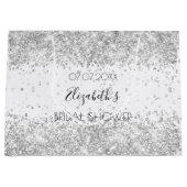 Grand Sac Cadeau Mariage blanc paillettes argent nom (Devant)