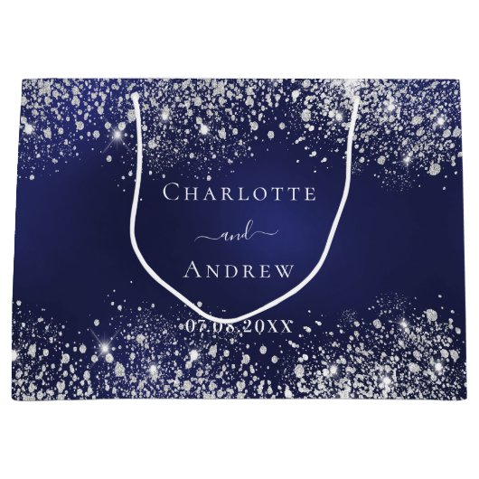 Grand Sac Cadeau Mariage bleu marine (Devant)