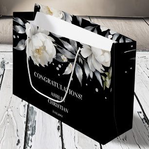 Grand Sac Cadeau Mariage boho noir et blanc