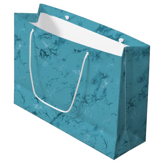 Grand Sac Cadeau Mariage Chic Aqua Bleu Marbre (Devant Angle)