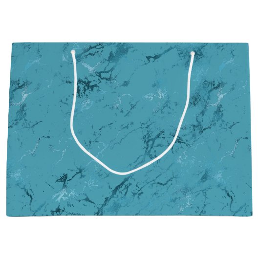 Grand Sac Cadeau Mariage chic bleu aqua marbre (Devant)
