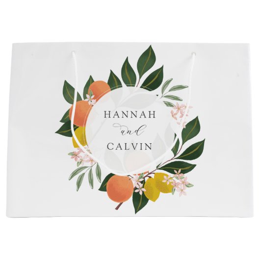 Grand Sac Cadeau Mariage Citron et Verdure (Devant)
