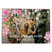 Grand Sac Cadeau Mariage de cadre doré rose fleuri de bienvenue (Dos)