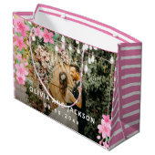 Grand Sac Cadeau Mariage de cadre doré rose fleuri de bienvenue (Dos Angle)