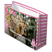 Grand Sac Cadeau Mariage de cadre doré rose fleuri de bienvenue (Devant Angle)