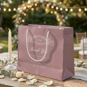 Grand Sac Cadeau Mariage de monogramme de la crête botanique Dusty