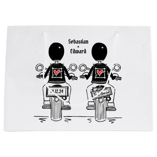 Grand Sac Cadeau Mariage de motocyclette de deux mariées (Devant)