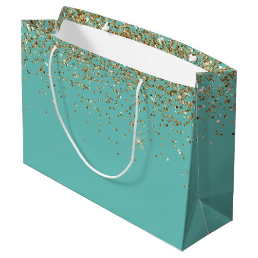Grand Sac Cadeau Mariage de Parties scintillant Mint Gold Glam (Dos Angle)