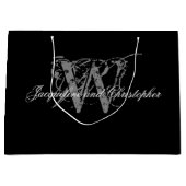 Grand Sac Cadeau Mariage élégant, Monogramme, Noms, Noir & Blanc (Devant)