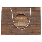 Grand Sac Cadeau Mariage en bois rustique Monogramme personnalisé (Dos)