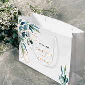 Grand Sac Cadeau Mariage Eucalyptus vert or monogramme