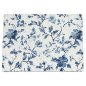 Grand Sac Cadeau Mariage Fleurie Blanc Bleu (Devant)