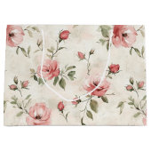 Grand Sac Cadeau Mariage Fleuris Roses Rose Pâle Ivoire (Devant)