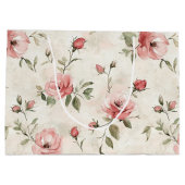 Grand Sac Cadeau Mariage Fleuris Roses Rose Pâle Ivoire (Dos)