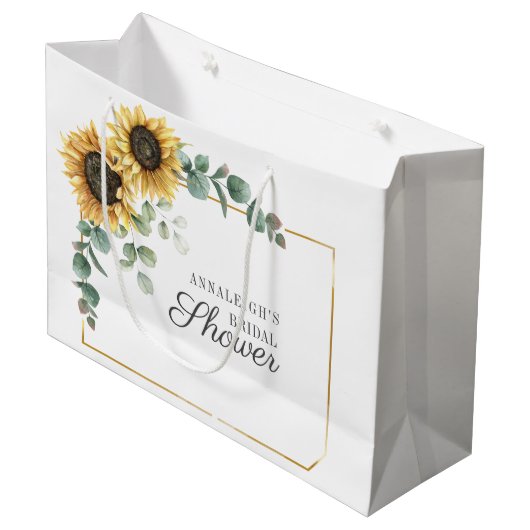 Grand Sac Cadeau Mariage Fleuriste Script Fleur de Tournesol Eucaly (Devant Angle)