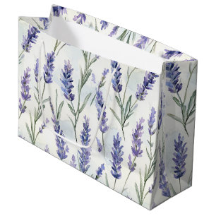 Grand Sac Cadeau Mariage Fleurs de Lavande Romantique
