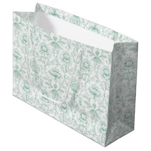 Grand Sac Cadeau Mariage Floral Blanc Menthe Chic