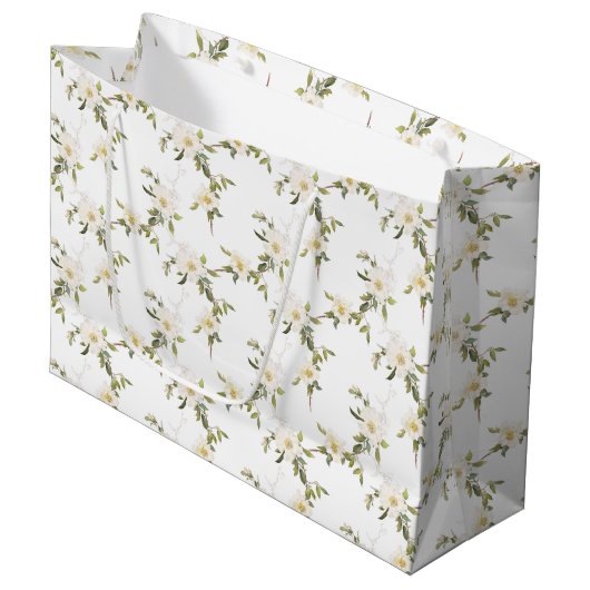 Grand Sac Cadeau Mariage floral blanc romantique (Devant Angle)