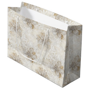 Grand Sac Cadeau Mariage Floral de Rose en Dentelle Crème Romantiqu