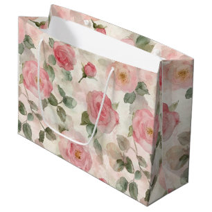 Grand Sac Cadeau Mariage Floral de Roses Roses Tendres