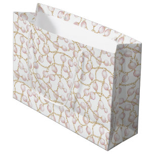 Grand Sac Cadeau Mariage Glamour Perles Rose Or